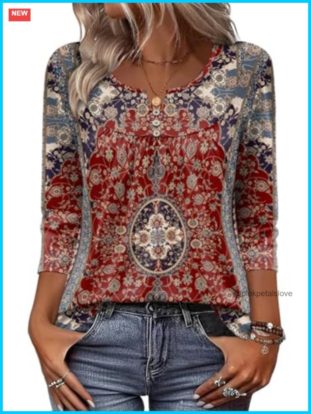 Zeagoo 3/4 Sleeve V-Neck Floral Tunic Top Business Casual